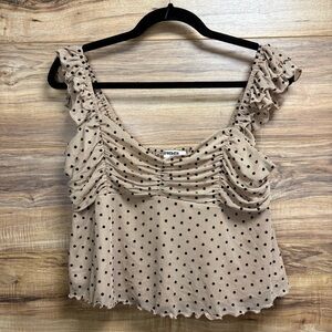 RSQ Tan Polka Dot Ruffle Blouse